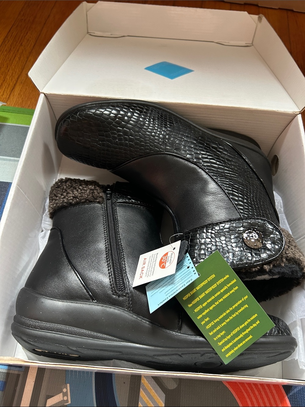 Black Ankle Booties with Faux-Snakeskin Detail